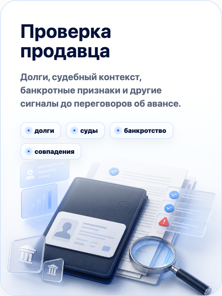 Проверка продавца: долги, судебный контекст, банкротные признаки и другие сигналы до переговоров об авансе.